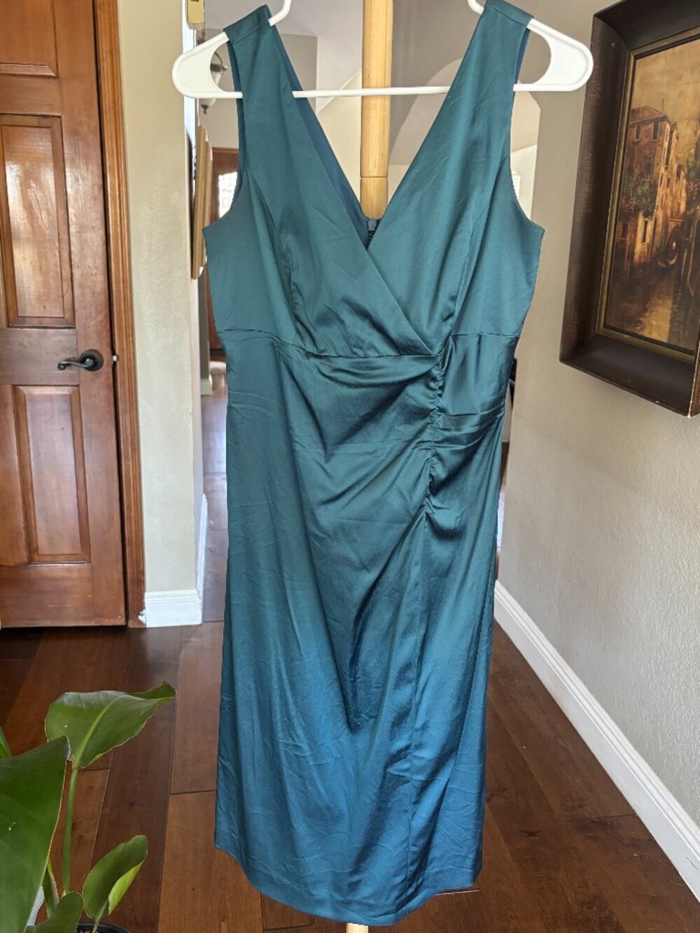 Donna Ricco New York Teal Satin Surplice Ruched Sz 8 Homecoming Wedding Guest - Picture 2 of 7